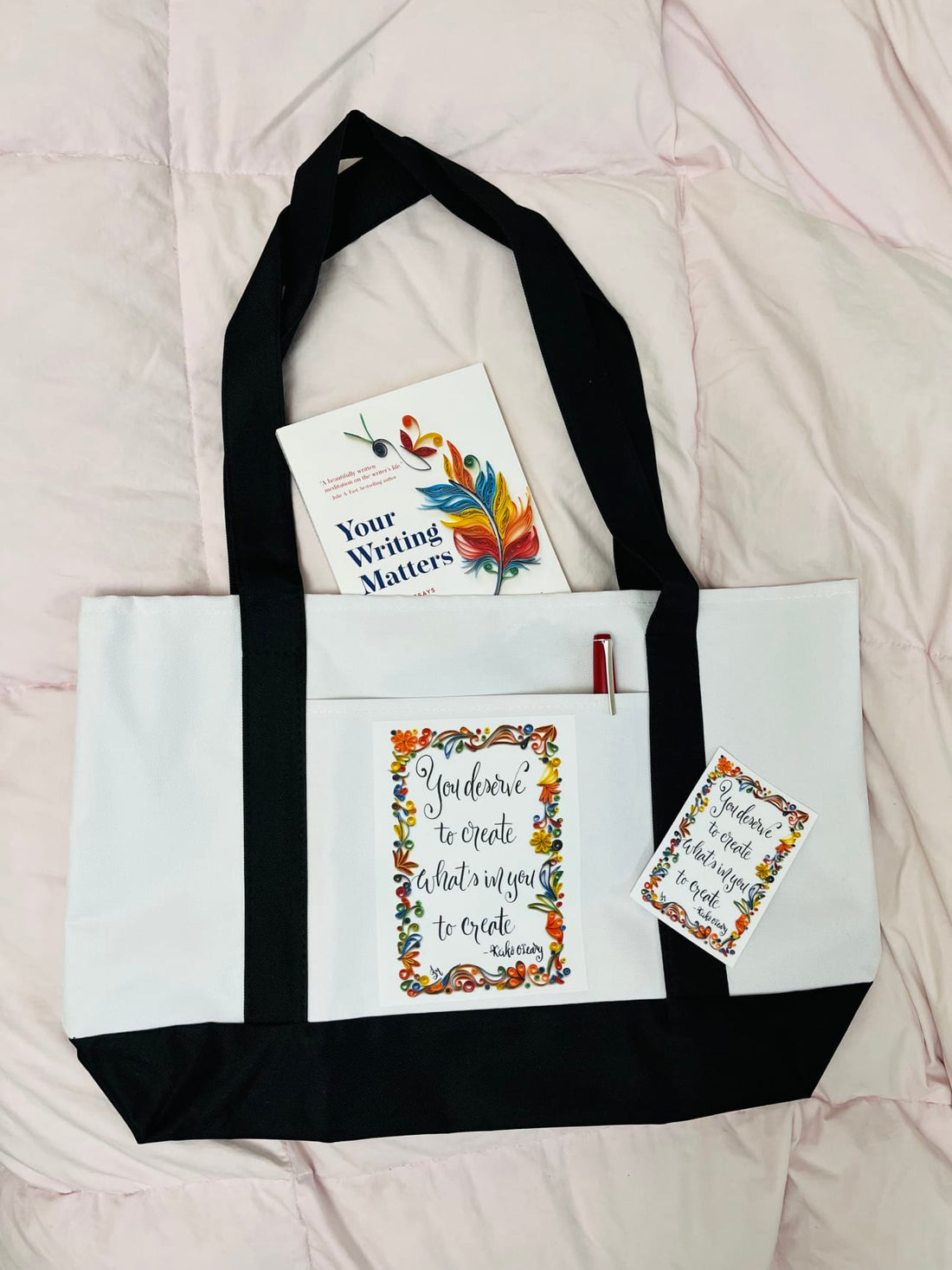 Sneak peek at inspiring quote tote bags and stickers